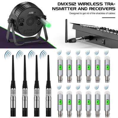 DMX512 Wireless Stage Lighting Transmitter + Receivers + Power Adapter DJ Lights