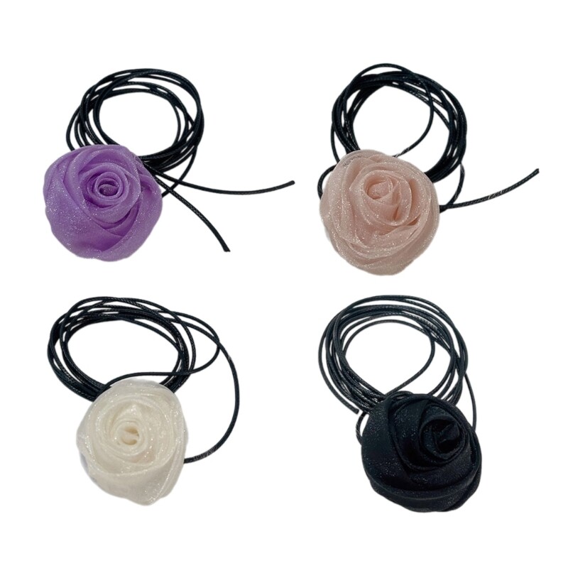 Fabric Flower Necklace Floral Shape Neckchain Colorful Rose Clavicle Chain