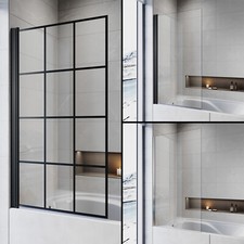 ELEGANT Bath Shower Screen Bathroom Black Grid/Clear Glass Panel 3 Types Door