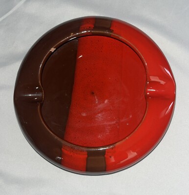 Vtg Mid Century Modern Red Brown Ashtray Raymor Italy Candy Dish Ceramic CHIP!