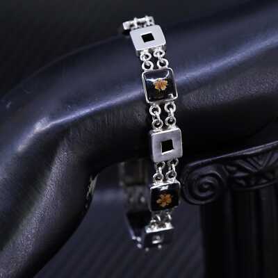 7”, vintage Mexico sterling silver 925 handmade bracelet w/ square