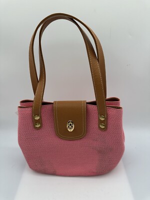 ERIC JAVITS PINK SQUISHEE BROWN LIZARD EMBOSSED LEATHER TRIM TOTE SATCHEL  BAG
