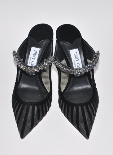 JIMMY CHOO Bing 100 Embellished Black Velvet Mule Heels Size 36 MSRP $1195 NEW - Picture 5 of 14