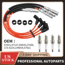 ✅4X Spark Plug Wires Set 27588 & Spark Plug For Beetle Bora Golf GTI Jetta 2.0L