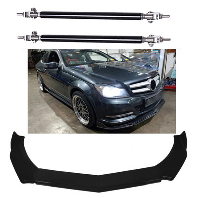 For Bens Front Bumper Lip Splitter Spoiler Body Kit + Strut Rods Glossy Black