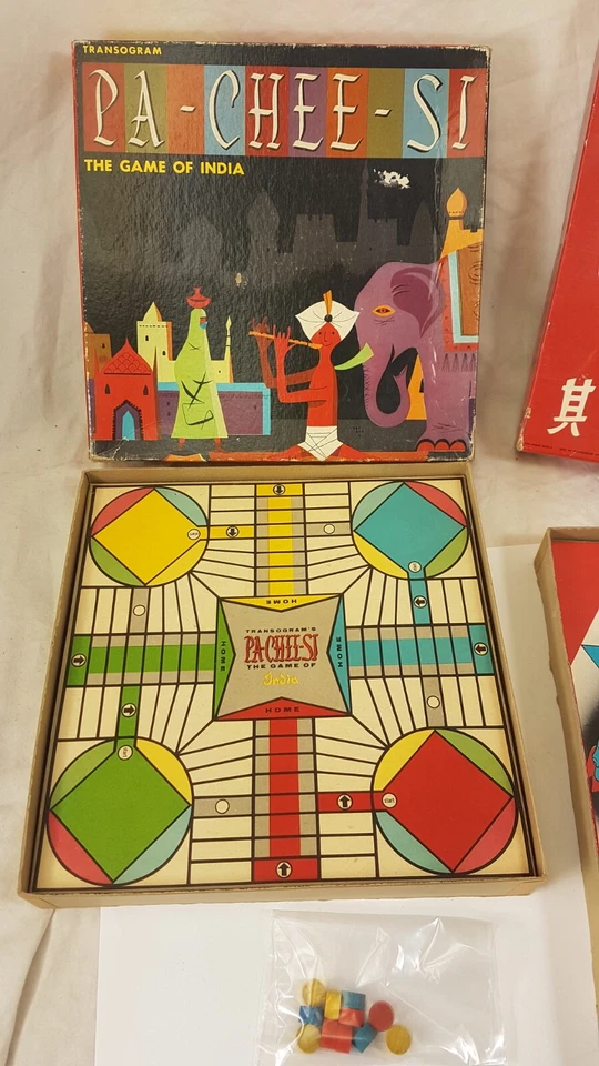 Jogo de tabuleiro Transogram Games damas chinesas Pa-Chee-Si 1955 1956 vintage na caixa - Imagem 2 de 4