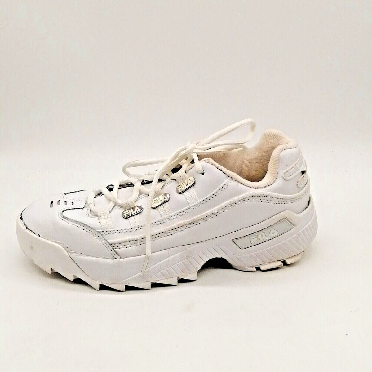 Fila Mens Lace Up Sneaker White Leather Wedge Heel Padded Collar