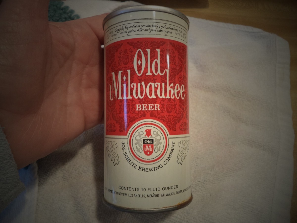 OLD MILWAUKEE 10 OZ STRAIGHT EDGE STEEL BEER CAN 1973 JOS SCHLITZ