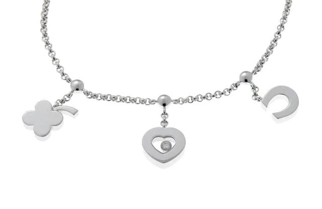 Chopard Happy Diamond 18k White Gold Lucky Heart Clover Charm Bracelet Bangle - Image 4 of 4