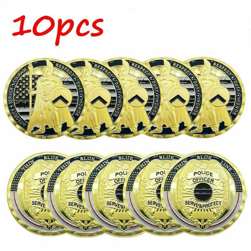 10pcs Police Blue Lives Matter Challenge Coin Law Enforcement Shiny Armor Coins