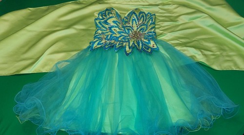 Strapless Sweetheart Chiffon Formal Dress Spring Green & Blue with Wrap - Picture 3 of 6