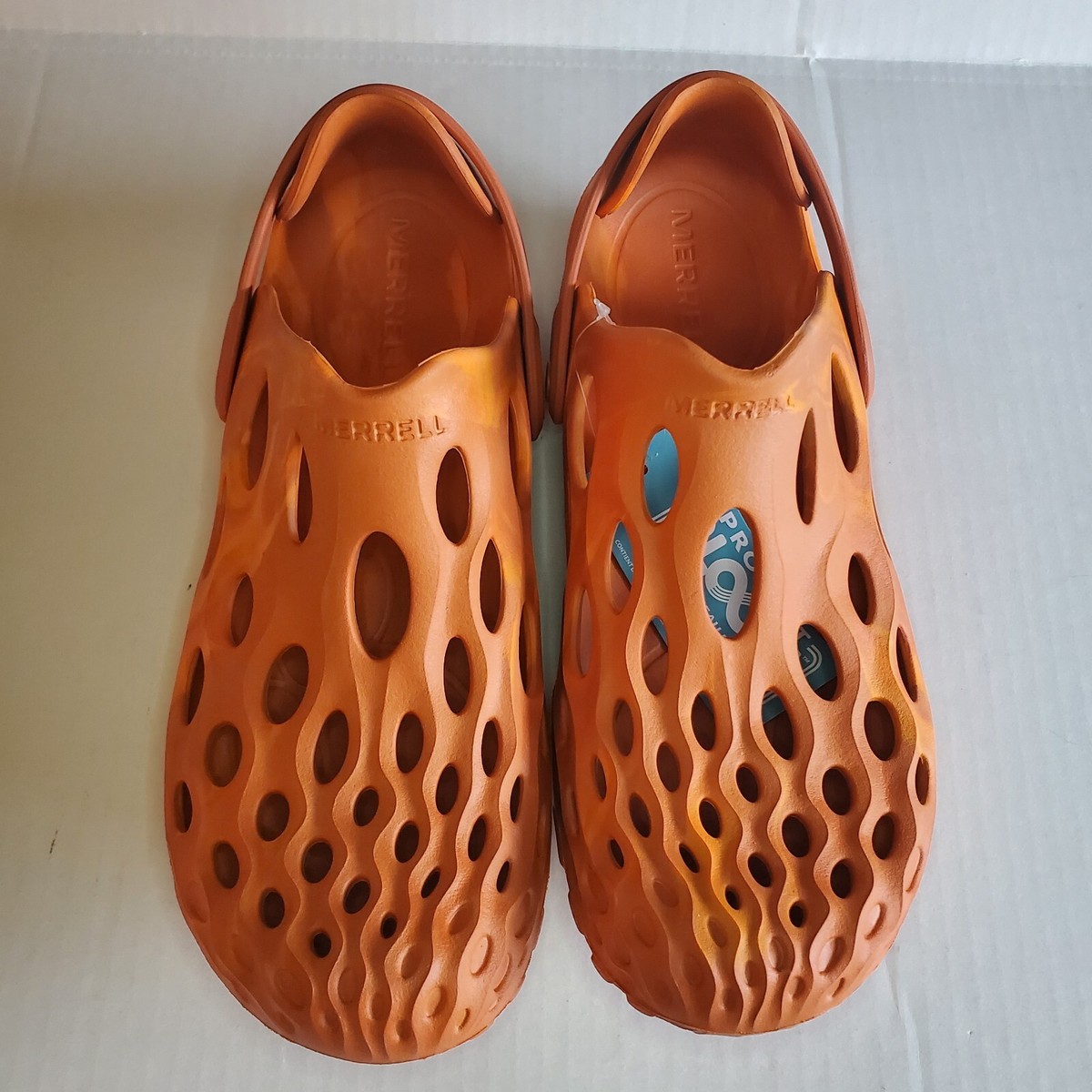 靴 MERRELL HYDRO MOC RUSH ORANGE Merrell Hydro Moc Water Shoes Clogs Orange Swirl Mens Size