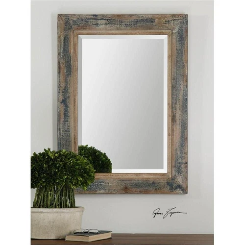 Uttermost Bozeman Mid-Century MDF and Fir Decorative Mirror in Distressed Blue - Picture 1 of 3
