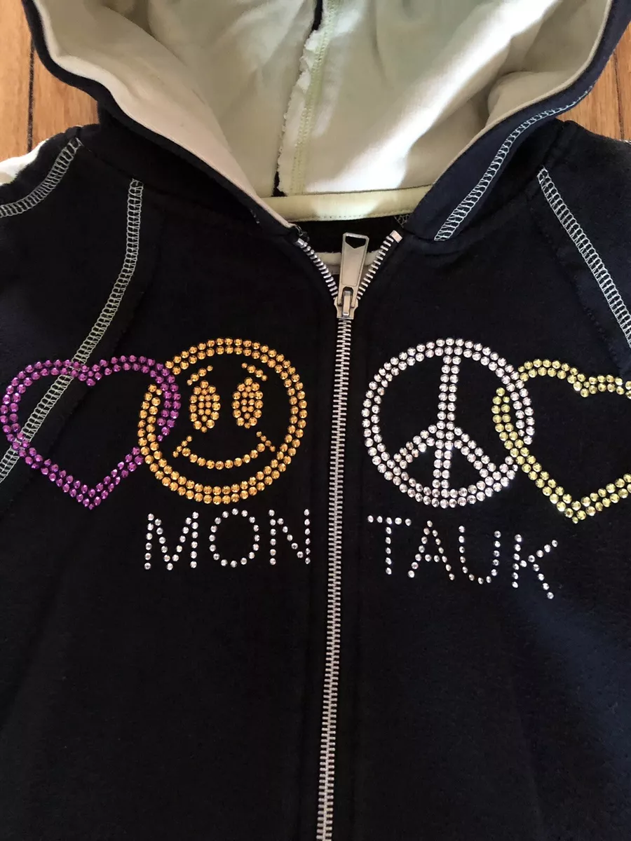 GIRLS RAGWEAR MONTAUK BLACK HOODIE JACKET RHINESTONE SMILEY FACE PEACE SIGN XL