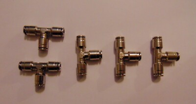 Tube Fitting Metal TEE Union Push In to Connect  1/4 OD  5 PCS