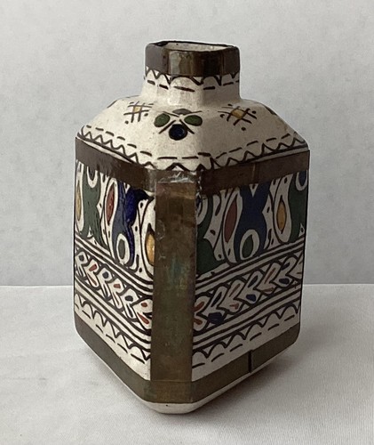 VTG FES Moroccan Colorful Ceramic Pottery Jar (no lid), Marked, 5" Tall - Picture 7 of 11
