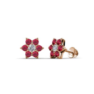 Lab Created Diamant & Rubin Blume Ohrstecker 14K Gold JP:198392