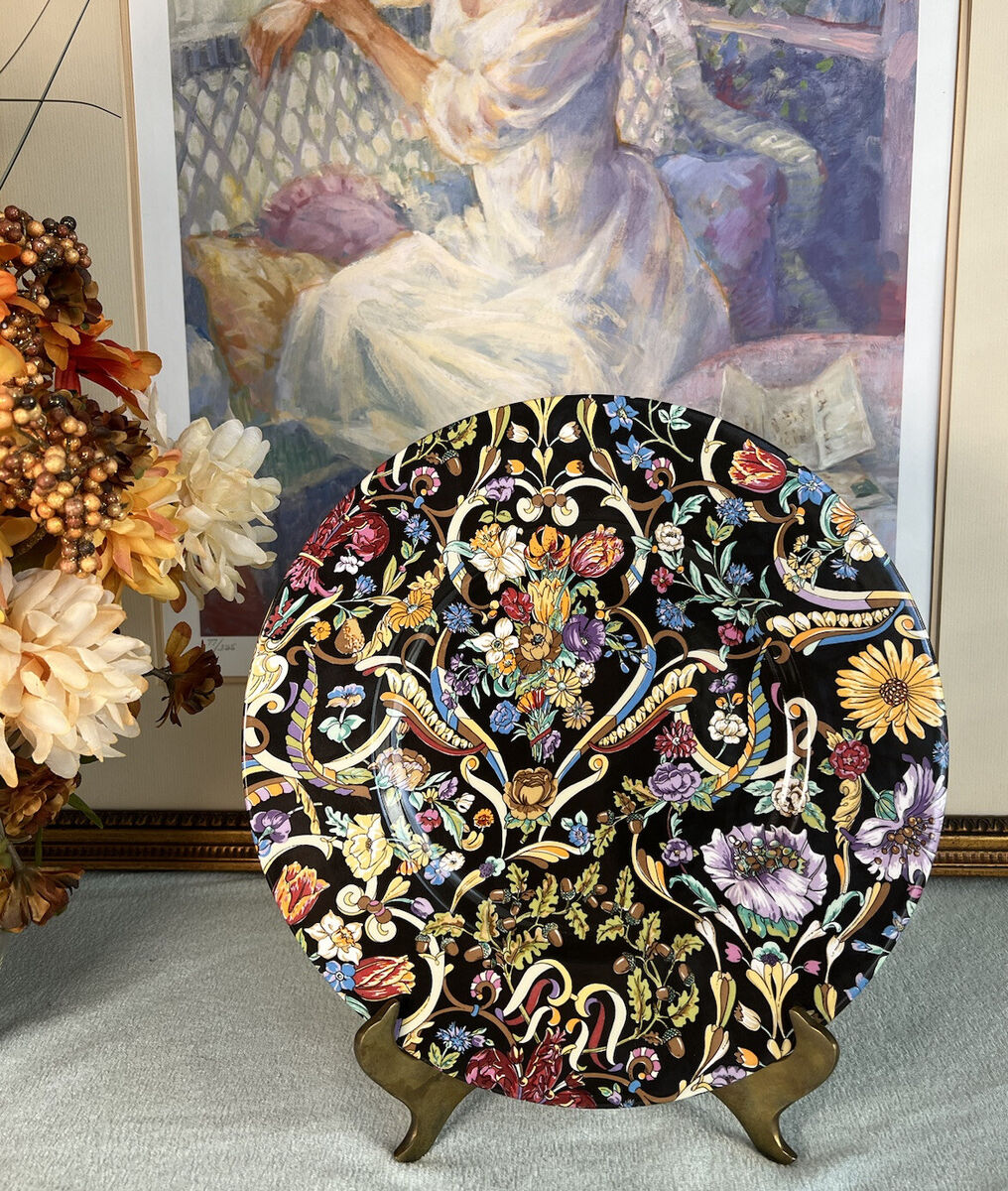 GUCCI ヴィンテージプレート 皿 Vintage Gucci Chintz Black Ceramic Floral Decorative plate