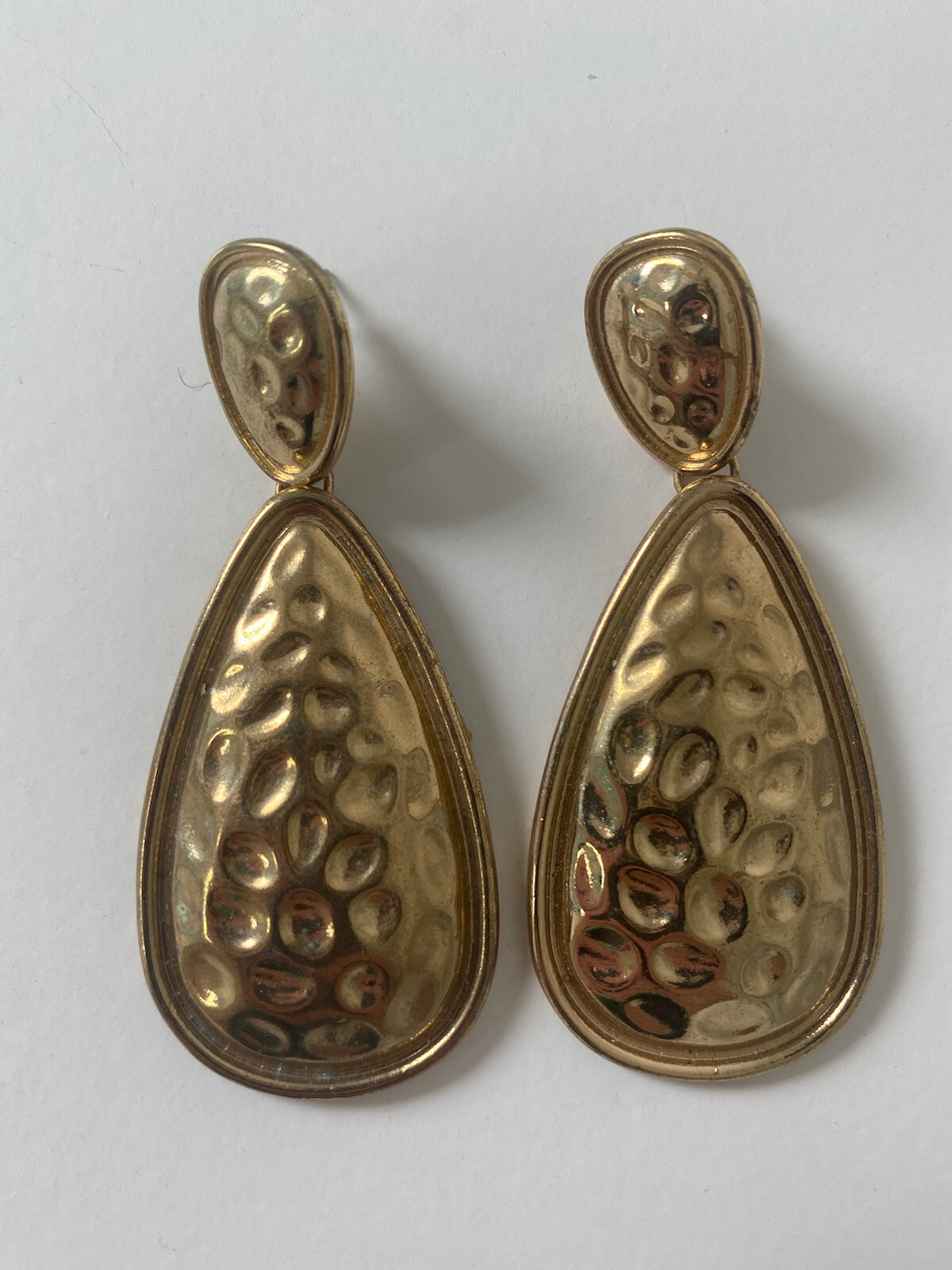 Gold Statement Dangle Earrings Solid Drop Pierced… - image 1