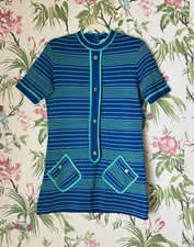 Palio Made in Italy Vintage Vibrant Blue & Green Sweater Dress w/Pockets 