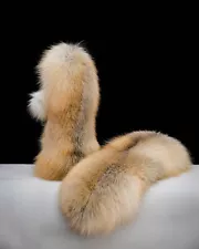 Genuine Golden Island Fox Fur Handmade Trending Massive Elbow Mittens Gloves