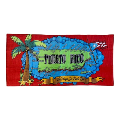 Puerto Rico Beach Towel Red Border Green Map