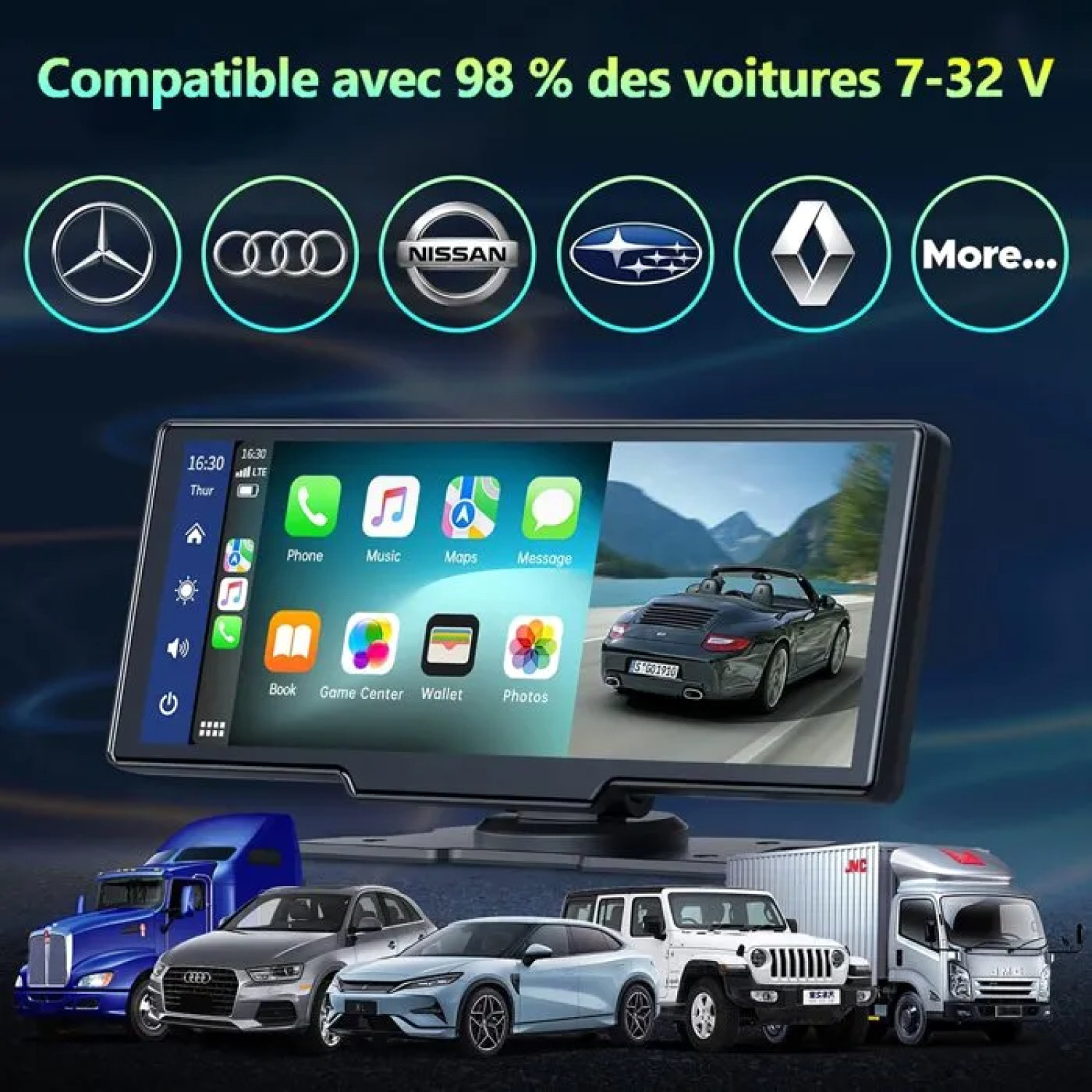 Display Auto Portatile 10,26" CarPlay Android Auto Wireless Dashcam 4K GPS BT FM - Miniatura 6