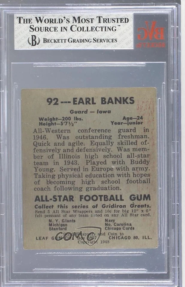 1948 Leaf Earl Banks #92 BVG 4 - Image 2 of 2