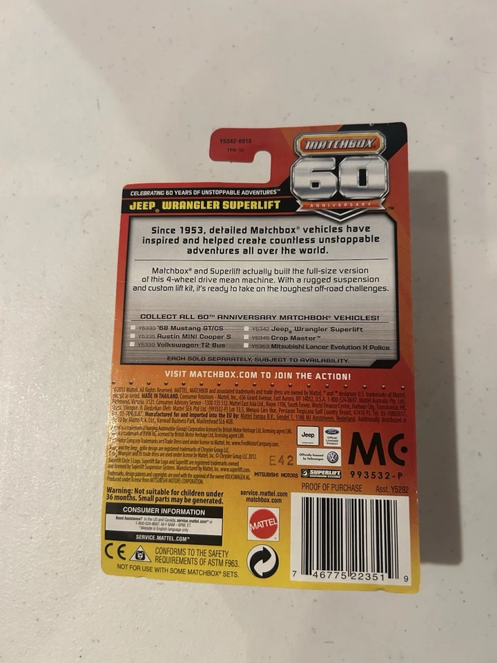 2012 Matchbox 05 Jeep Wrangler Superlift Commemorative Edition - Image 2 of 4
