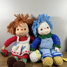Vintage 1980s Ice Cream Dolls Lot 2 Crochet Yarn Hair Strawberry Blueberry