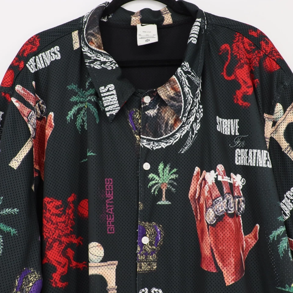 Nike Dri-FIT Lebron King James Mens Sz 3XL Black Button Front Graphic Shirt Mesh - Image 2 of 4