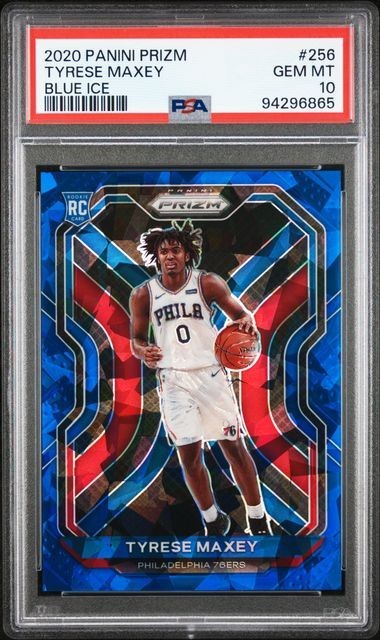 2020 Prizm PHI 76ers TYRESE MAXEY Blue Ice RC/Rookie /125 #256 PSA 10