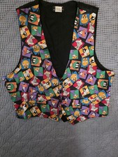 Vintage Looney Tunes Mania Black Vest kidcore Bugs Daffy 1993 100 Silk L/XL