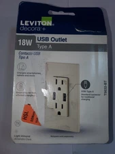 Leviton 18W USB-A Wall Outlet Charger Light Almond 