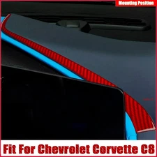 For Corvette C8 20-24 Real Red Carbon Fiber Middle Console Dashboard Trim Strip