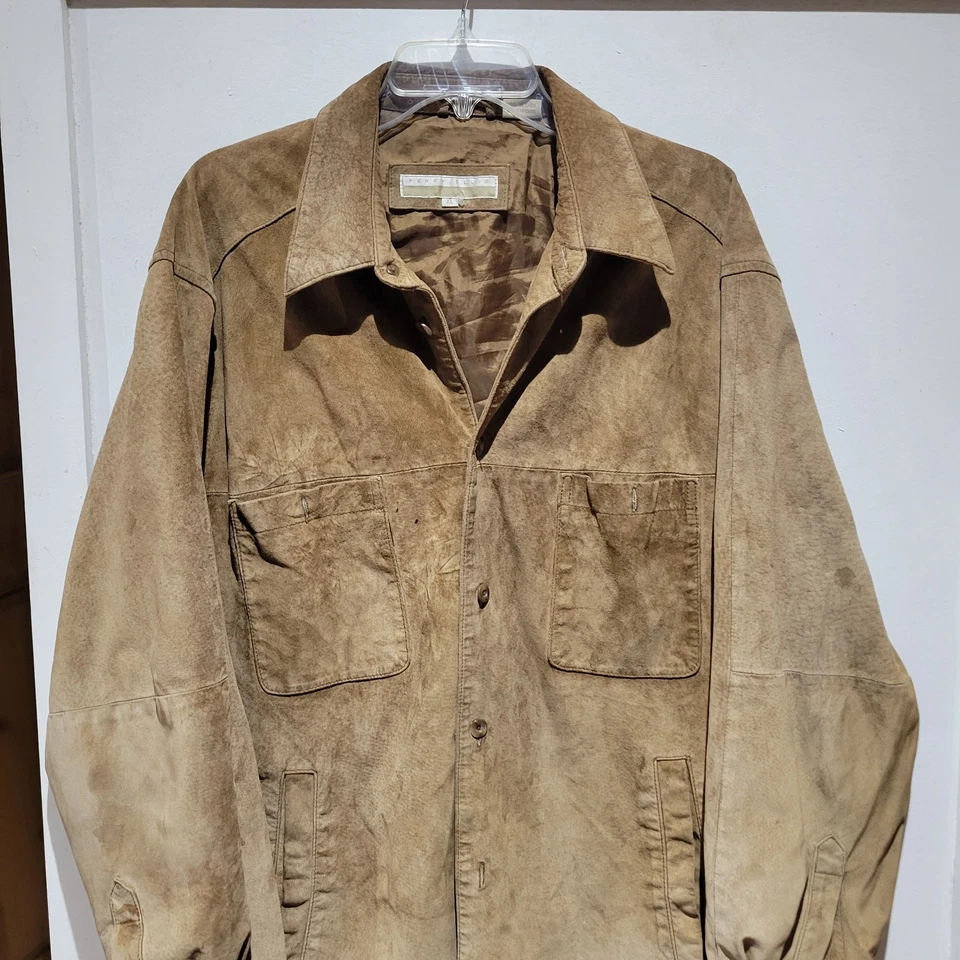 Mens Vintage Perry Ellis Brown Suede Shirt Jacket Size XL Button Front Classic  - Image 2 of 4