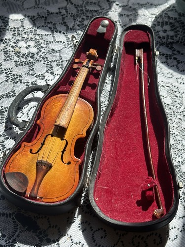 Vintage Miniature Violin with Case & Bow – Small Decorative Collectible (~20cm