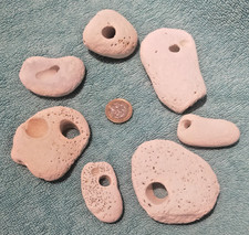 7 x Natural Chalk Hag Stones. Pagan/wicca/wishes/holey/lucky stones   .. JJJ7