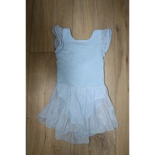 Girls Light Blue Ballet Leotard Mesh Skirt Criss Cross Back Size M