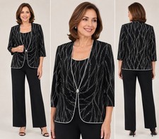 Alex Evenings Petite XL 2 Pc Jacket Shell Set Black White Abstract Print NWT