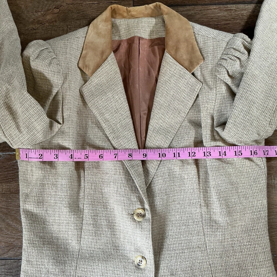 80s VINTAGE TOMBOY Size 11/9 Womens Blazer Pants Suit Set Wool Blend Beige 11717 - Image 4 of 4