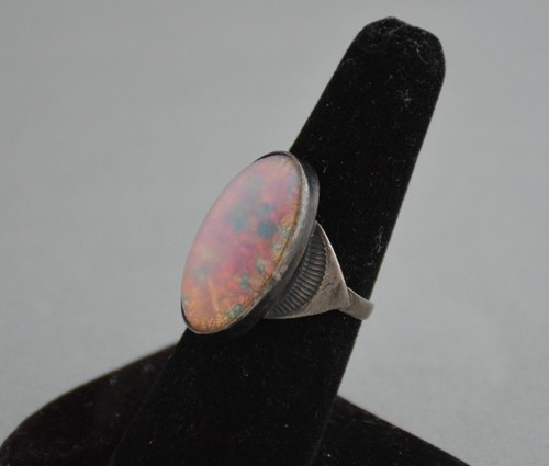 Vintage Fred Harvey - Navajo Sterling Silver Ring - Imitation Opal - Size 7 - Picture 3 of 4