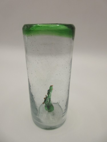 3.5" Hand Made Blown Mini Bud Vase Art Glass Decorative w/ Green Cactus Inside - Picture 6 of 10