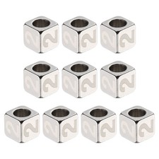 10Pcs Stainless Steels Number Beads Number 2 Cube Square Dice Beads