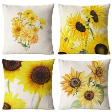 Set Of 4 Sunflower Flower Decorative Throw Pillow Covers 18x18 Inch Plant Pil...