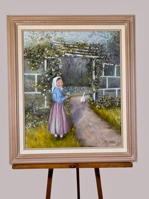 Original Oil Painting by Elfi Hornby ''Are you Coming?'' Little Girl 20x24 framed