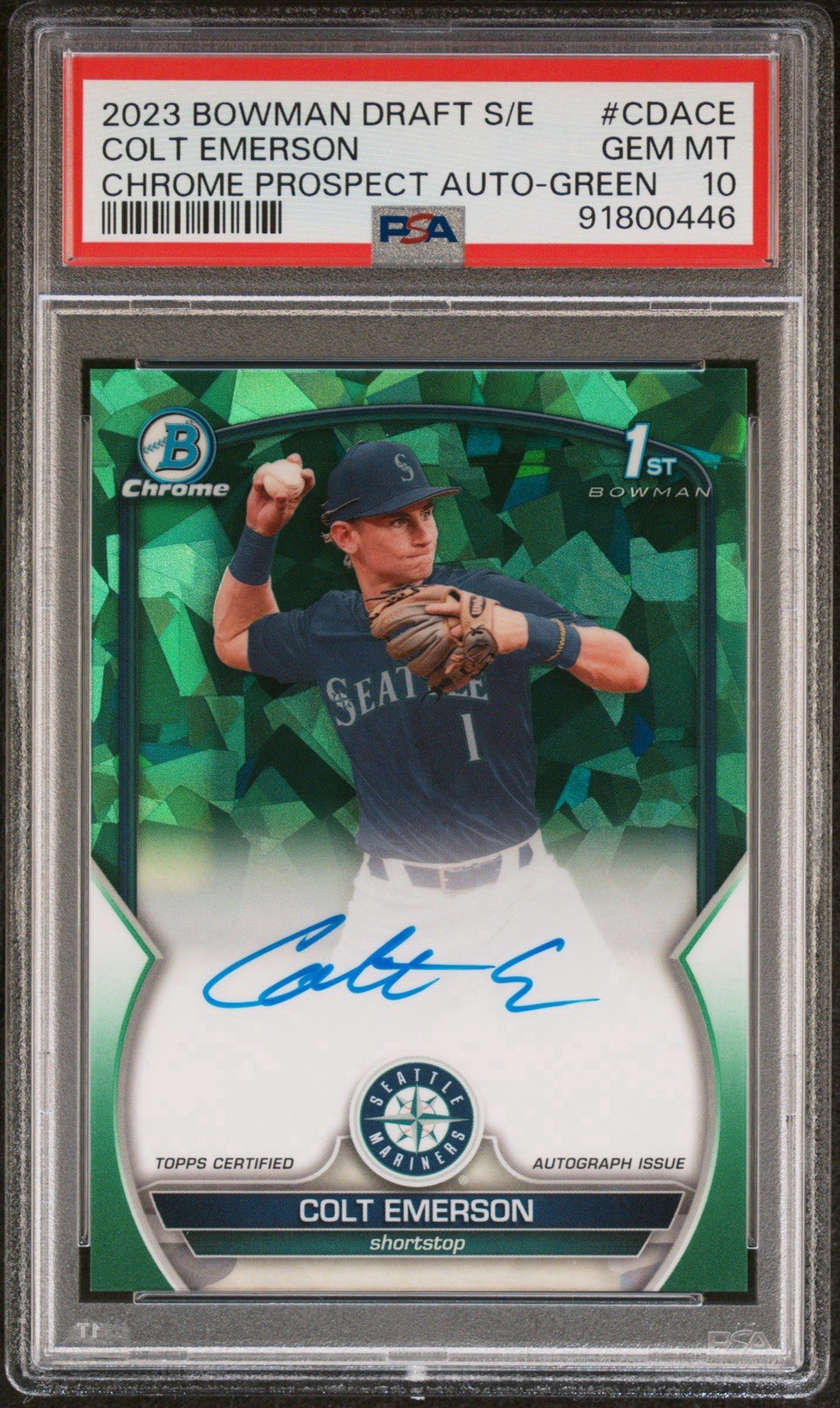 2023 Draft Sapphire Colt Emerson RC 1st Bowman ROOKIE GREEN AUTO /99 PSA 10