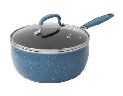 The Pioneer Woman Frontier Speckle 2.5 Quart Saucepan With Vented Lid Blue New