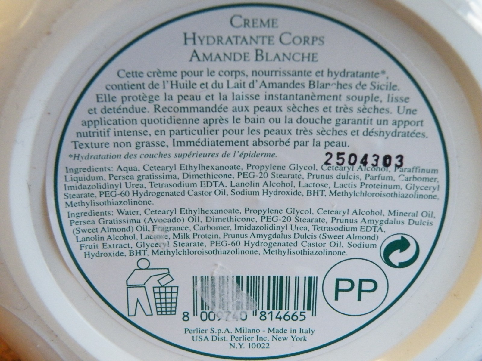 SEALED - Perlier WHITE ALMOND Rich MOISTURIZING BODY CREAM 13.5oz/400ml FREESHIP