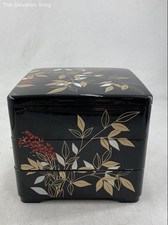 Vintage Black Gold Japanese Lacquer Jubako 3 Tier Stacked Food Lunch Box